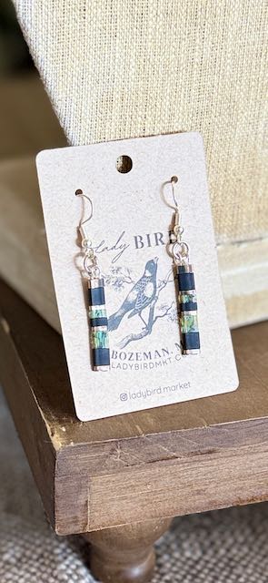 Jet Black & Mossy Green Tila Bead Dangle Earrings - Handmade Boho Jewelry