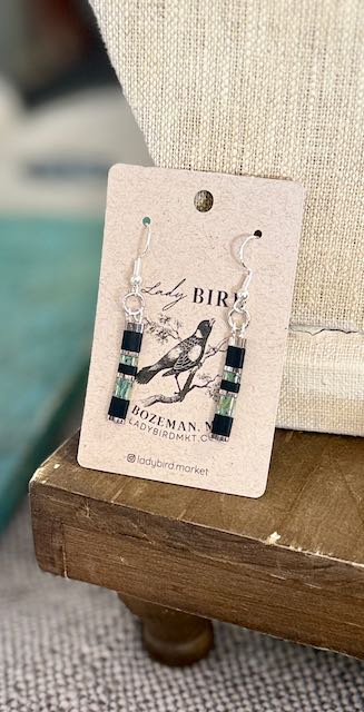 Jet Black & Mossy Green Tila Bead Dangle Earrings - Handmade Boho Jewelry