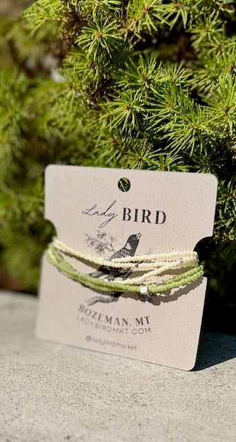 Pale Green & Creamy White Beaded Boho Wrap Bracelet/Necklace