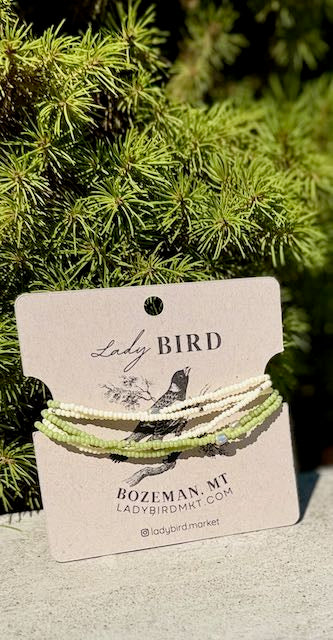 Pale Green & Creamy White Beaded Boho Wrap Bracelet/Necklace