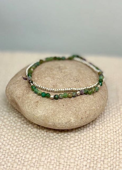 Tourmaline with Gold or Silver Stretchy Gemstone Wrap Bracelet
