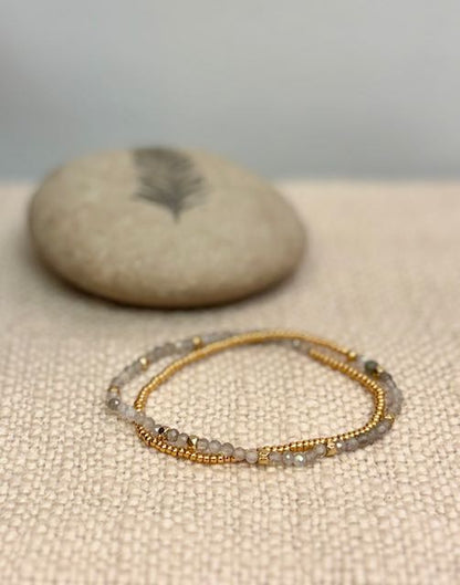 Labradorite with Gold or Silver Stretchy Gemstone Wrap Bracelet