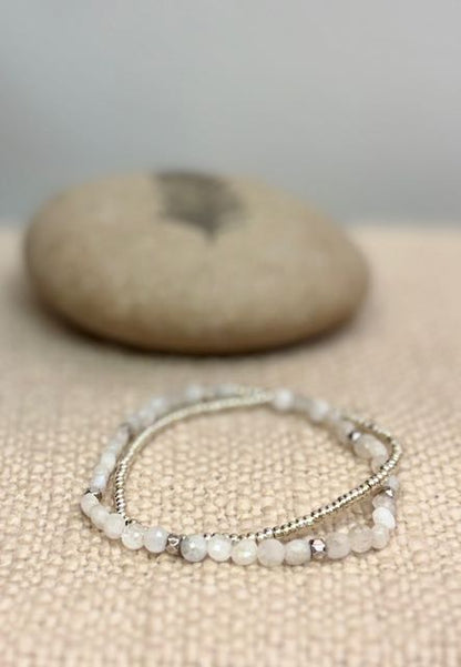 Moonstone with Gold or Silver Stretchy Gemstone Wrap Bracelet