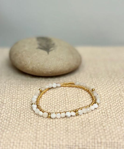 Moonstone with Gold or Silver Stretchy Gemstone Wrap Bracelet