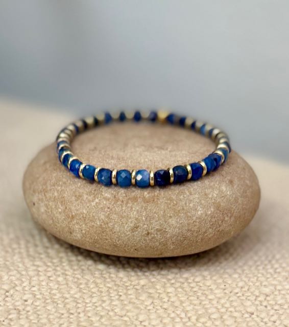 Larger Lapis Blue & Silver Beaded Gemstone Bracelet