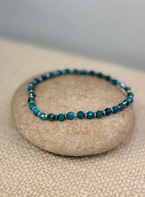 Larger Blue Apatite with Gold or Silver Stretchy Gemstone Wrap Bracelet