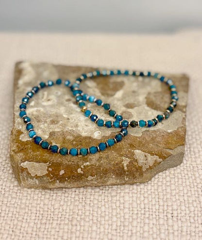 Larger Blue Apatite with Gold or Silver Stretchy Gemstone Wrap Bracelet