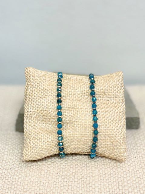 Larger Blue Apatite with Gold or Silver Stretchy Gemstone Wrap Bracelet