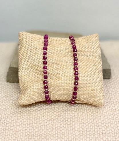 Larger Ruby & Silver or Gold Gemstone Beaded Bracelet