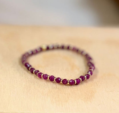 Larger Ruby & Silver or Gold Gemstone Beaded Bracelet