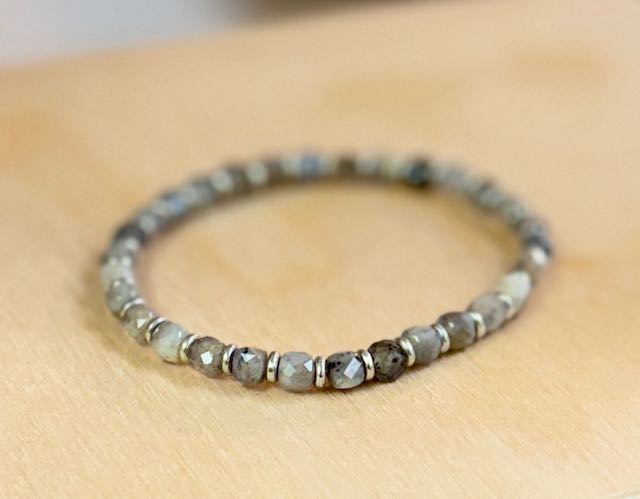 Larger Labradorite & Silver or Gold Beaded Gemstone Bracelet