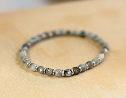 Larger Labradorite & Silver or Gold Beaded Gemstone Bracelet