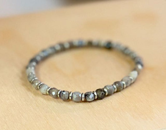 Larger Labradorite & Silver or Gold Beaded Gemstone Bracelet