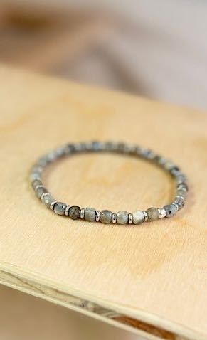 Larger Labradorite & Silver or Gold Beaded Gemstone Bracelet