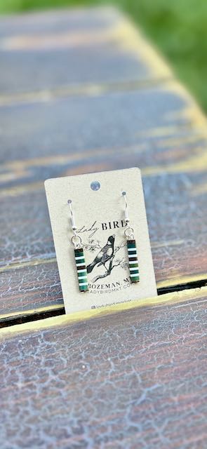 Shiny Green & White Stripes Tila Bead Dangle Earrings | Handmade Boho Jewelr