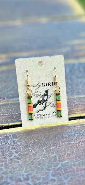 Mossy Green Forest & Teal Tila Bead Dangle Earrings | Handmade Boho Jewelry