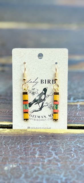 Sunflower Yellow & Orange Harvest Tila Bead Dangle Earrings | Handmade Boho