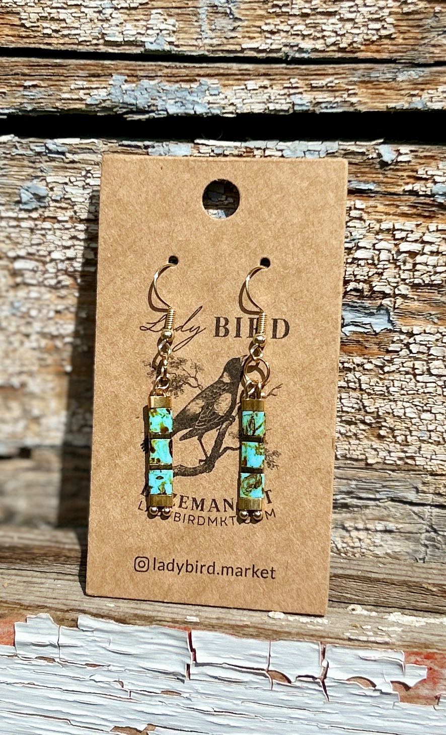 Speckled Turquoise & Gold or Silver Tila Bead Earrings