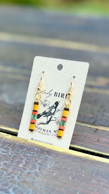 Sunflower Yellow & Orange Harvest Tila Bead Dangle Earrings | Handmade Boho