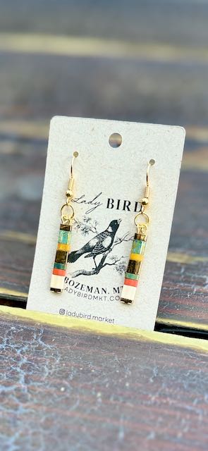 Autumn Color Mix Tila Bead Dangle Earrings | Handmade Boho Retro Jewelry