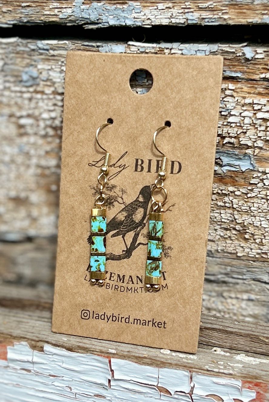 Speckled Turquoise & Gold or Silver Tila Bead Earrings