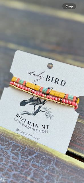 Sunflower Yellow & Orange Harvest Tila Bead Stacked Bracelet Set | Handmade Boho Stretch Wrap in Silver or Gold