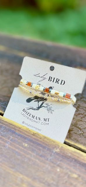 Amber Autumn Mix & White Tila Bead Bracelet Set | Handmade Boho Stacked Stretch Bracelets in Silver or Gold