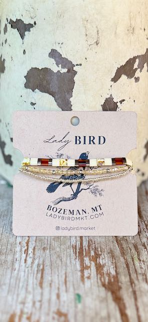 Amber Autumn Mix & White Tila Bead Bracelet Set | Handmade Boho Stacked Stretch Bracelets in Silver or Gold