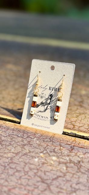 Amber Autumn Mix & White Tila Bead Earrings | Handmade Boho Dangle Earrings in Silver or Gold