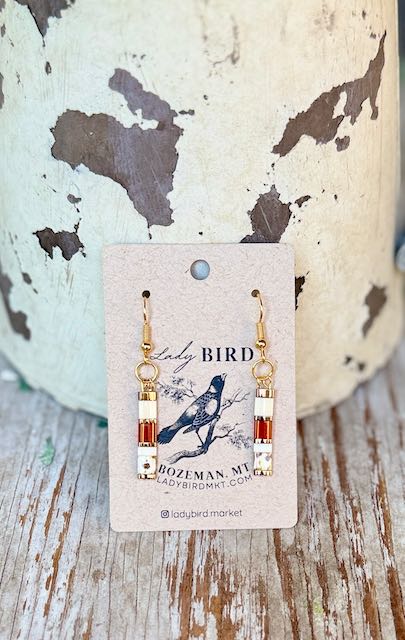 Amber Autumn Mix & White Tila Bead Earrings | Handmade Boho Dangle Earrings in Silver or Gold