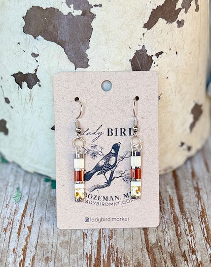 Amber Autumn Mix & White Tila Bead Earrings | Handmade Boho Dangle Earrings in Silver or Gold