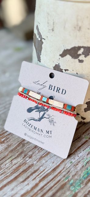 Creamy White Fall Bliss & Orange Color Mix Tila Bead Bracelet Set | Handmade Boho Stacked Stretch Bracelets in Silver or Gold