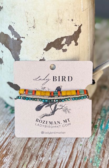 Sunflower Yellow & Teal Harvest Tila Bead Stacked Bracelet Set | Handmade Boho Stretch Wrap in Silver or Gold