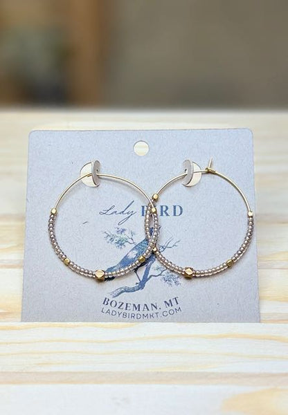 Sparkling Champagne and Gold Boho Seed Beaded Hoop Earrings