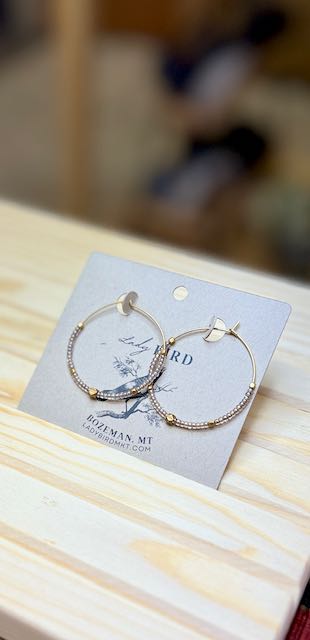 Sparkling Champagne and Gold Boho Seed Beaded Hoop Earrings