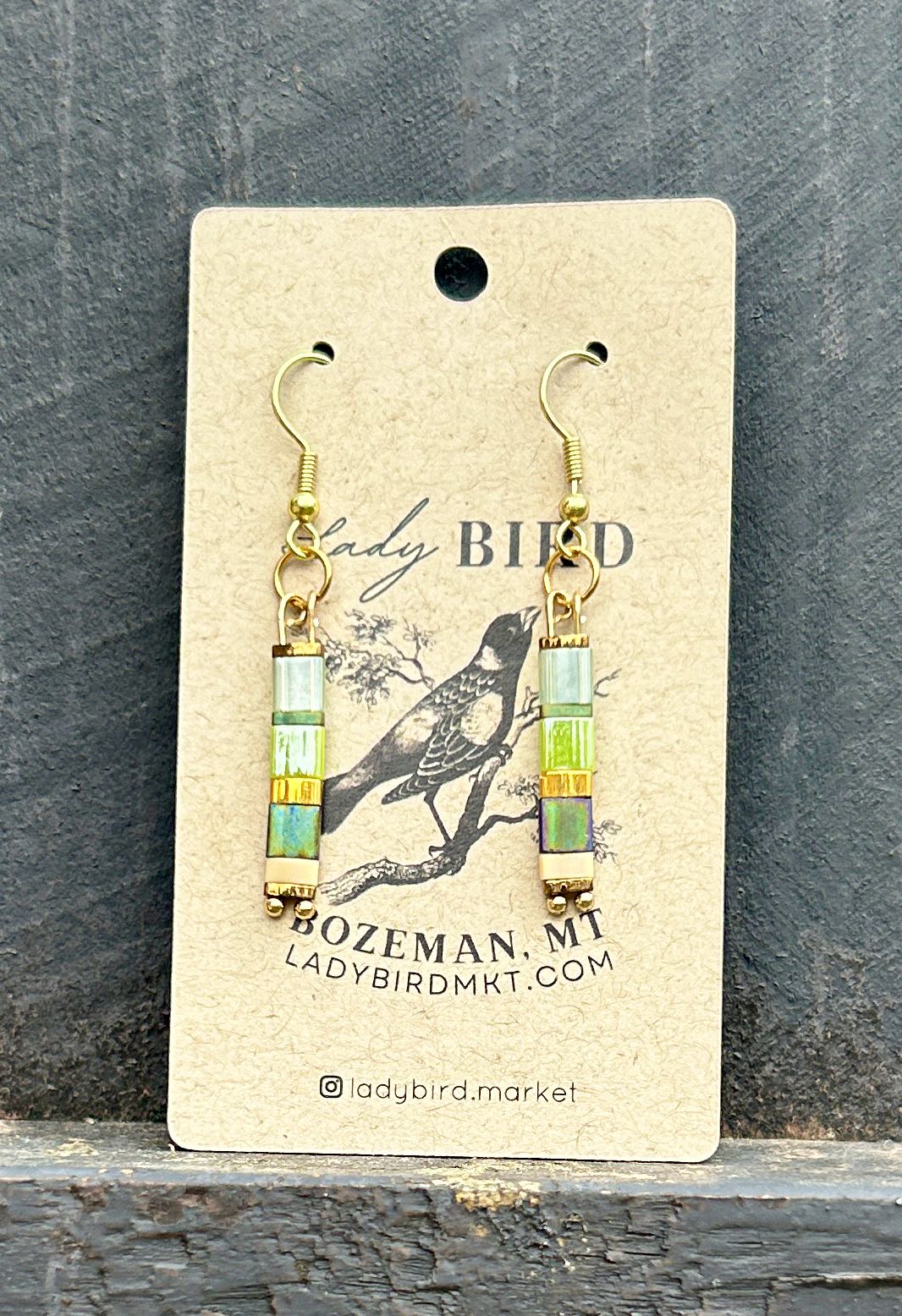 Mild Meadow Mixed Green & Gold Tila Bead Earrings