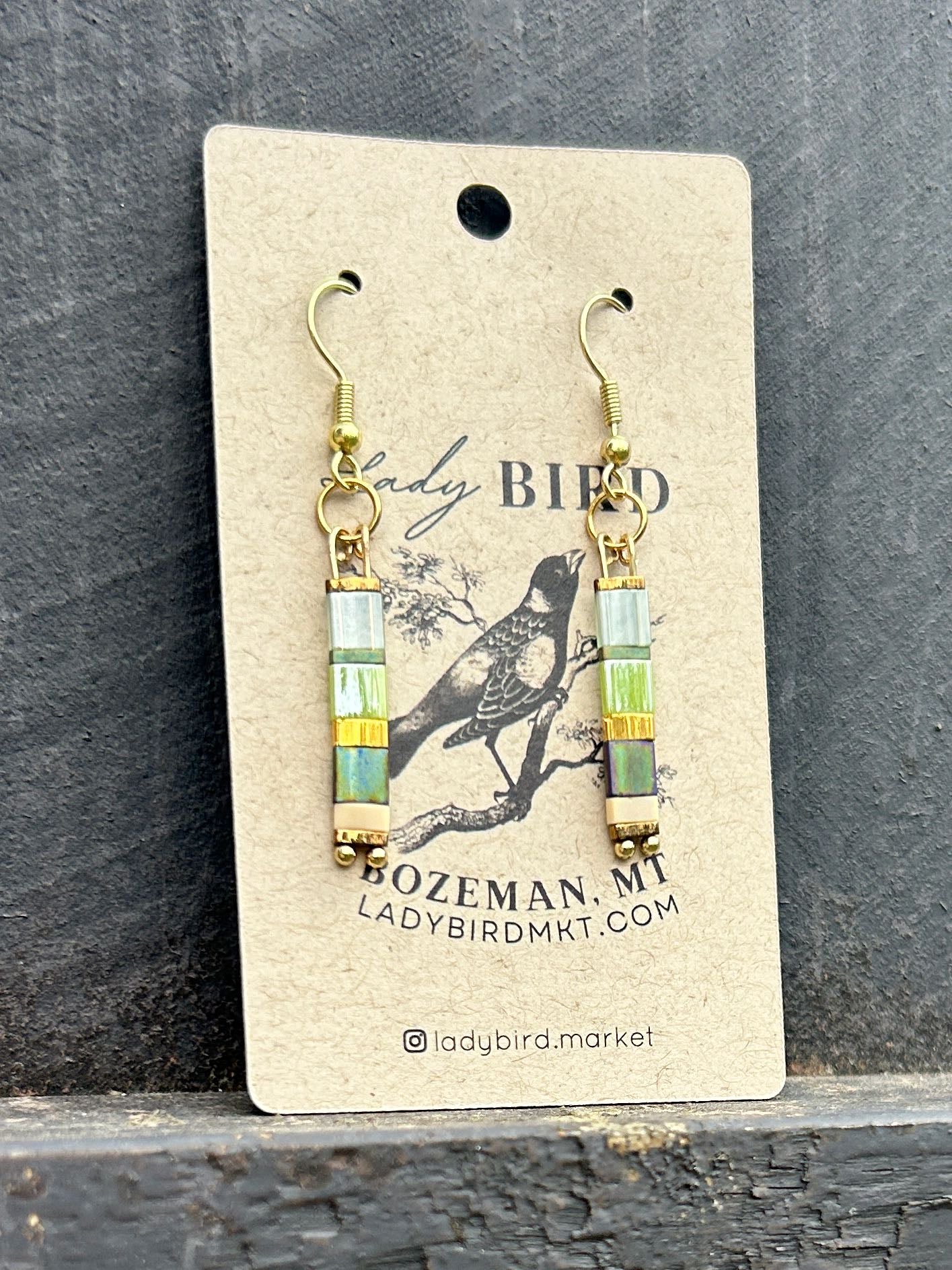 Mild Meadow Mixed Green & Gold Tila Bead Earrings