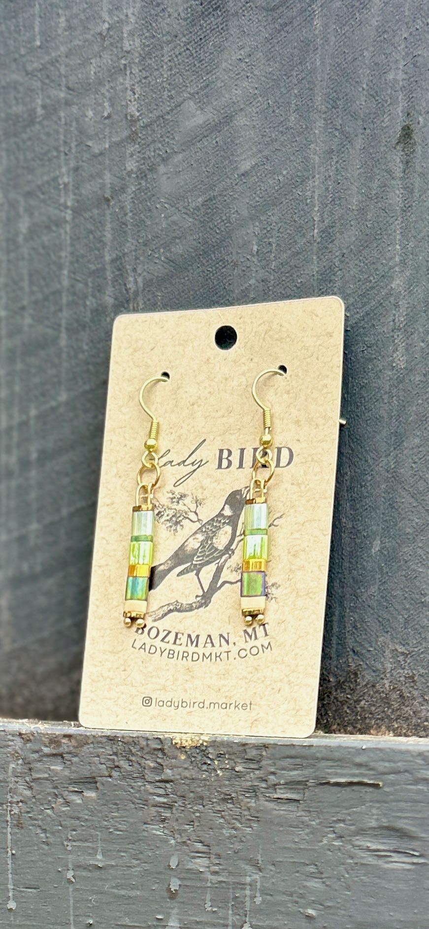 Mild Meadow Mixed Green & Gold Tila Bead Earrings