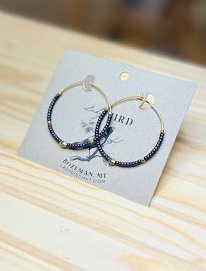 Steel Grey and Gold Boho Seed Bead Hoop Earrings