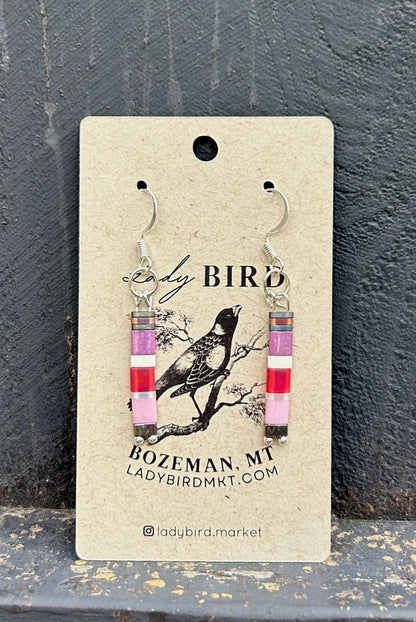 Pink Mix & Silver Tila Bead Earrings