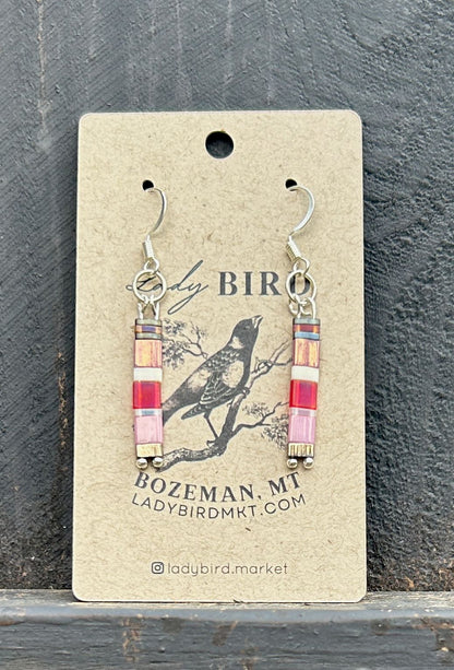 Pink Mix & Silver Tila Bead Earrings