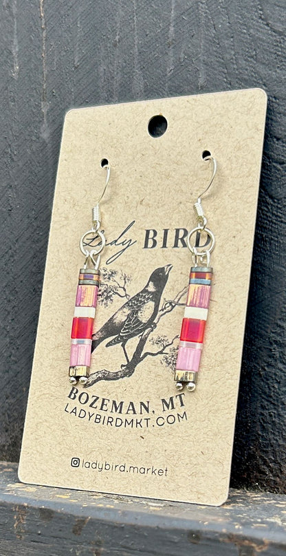 Pink Mix & Silver Tila Bead Earrings