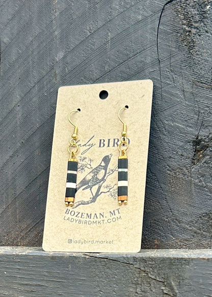 Black n' White Striped Tila Bead Earrings