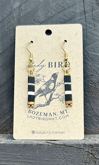 Black n' White Striped Tila Bead Earrings
