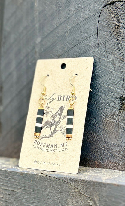 Black n' White Striped Tila Bead Earrings