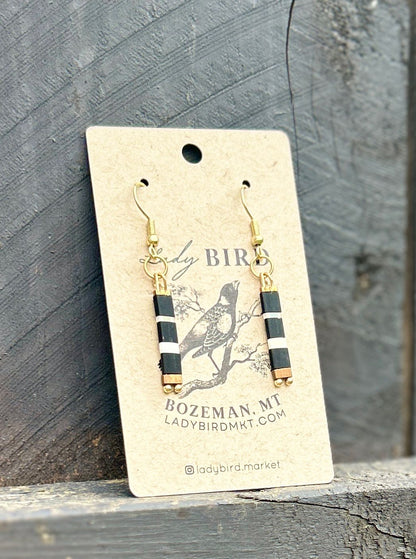Black n' White Striped Tila Bead Earrings