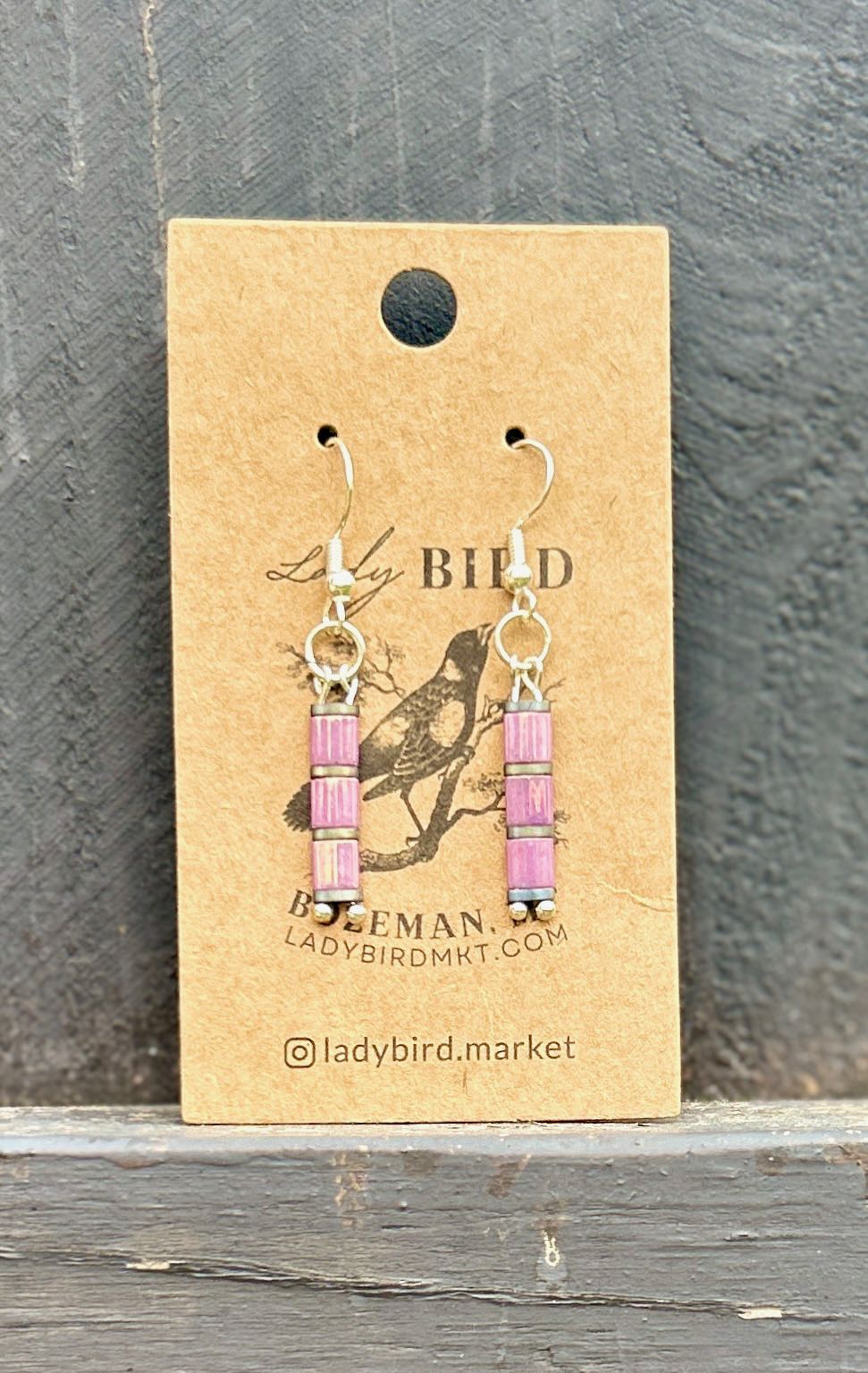 Lilac Pink & Silver Tila Bead Earrings