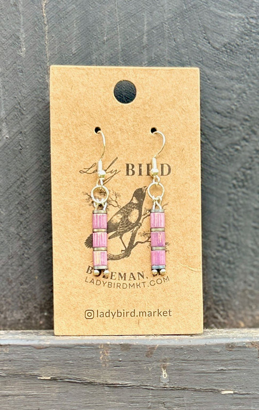 Lilac Pink & Silver Tila Bead Earrings