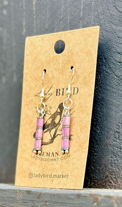 Total Lilac Pink & Silver or Gold Tila Bead Earrings