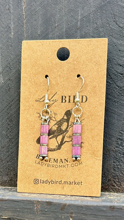 Total Lilac Pink & Silver or Gold Tila Bead Earrings